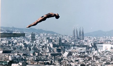Barcelona panoramic view from Montjuïc with infinity pool overlooking the Mediterranean city