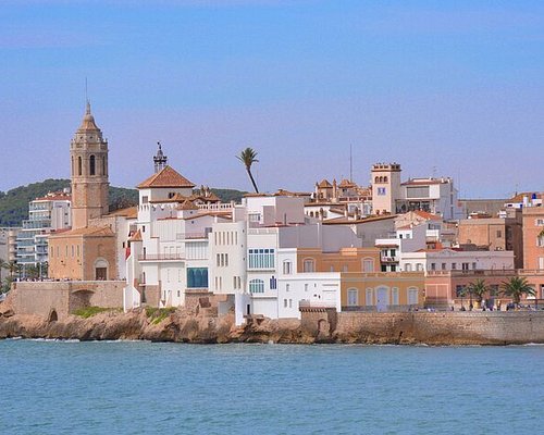 Historic Sitges church overlooking the Mediterranean Sea